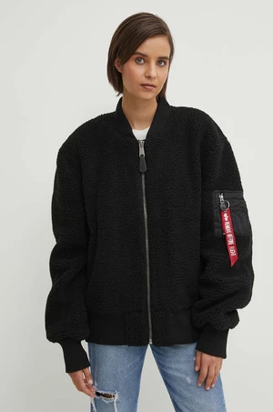 Bunda Alpha Industries Ma-1 Teddy 108102.03-Black, dámsky, čierna farba, prechodná, oversize