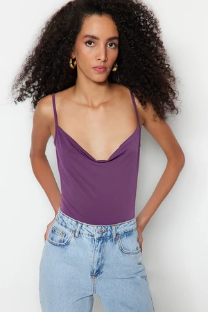 Trendyol Purple Scalloped Collar Straps, Flexible Knitted Snap fastener Body