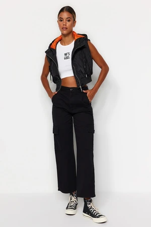 Trendyol Black High Waist Long Straight Jeans with Cargo Pocket