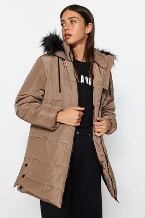 Trendyol Mink Oversized Fur Hooded Waterproof Parka Quilted Down Jacket