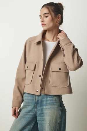 Happiness İstanbul Women's Beige Pocket Cachet Jacket