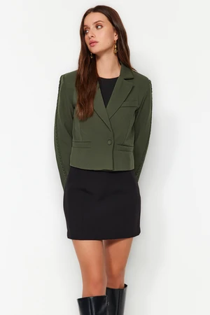 Trendyol Khaki Knit Detailed Regular Regular Fit Crop Woven Blazer Jacket