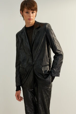 Trendyol Black Limited Edition Faux Leather Regular Weave Blazer Jacket