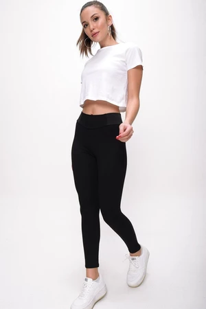 By Saygı High Waist Steel Lycra Leggings With Elastic Contouring Sides Wide Size Range, Black.