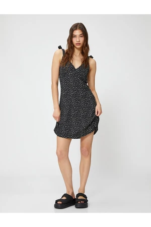 Koton Mini Dress with Straps A-Line V-Neck Tie Detail