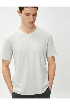 Koton Basic T-Shirt. Textured Crew Neck Slim Fit Cotton.