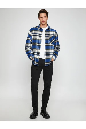 Koton Plaid Lumberjack Shirt with Pocket Detailed, Classic Collar