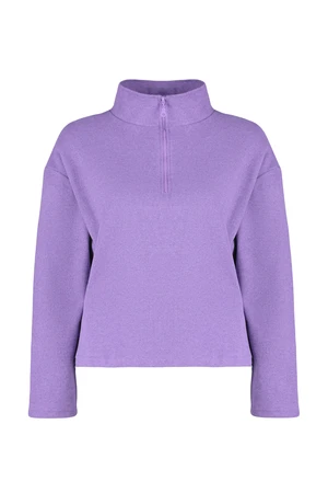 Trendyol Curve Purple Stand Collar Zippered Thessaloniki Thin Knitted Sweatshirt