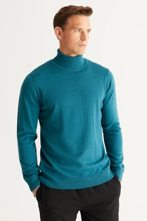 ALTINYILDIZ CLASSICS Men's Petrol Standard Fit Non-Pilling Full Turtleneck Knitwear Sweater