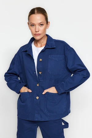 Trendyol Navy Blue Pocket Detailed Denim Overisze Shirt Jacket