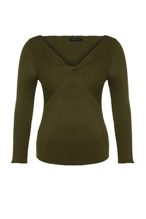 Trendyol Curve Dark Green Collar Detailed Knitwear Sweater