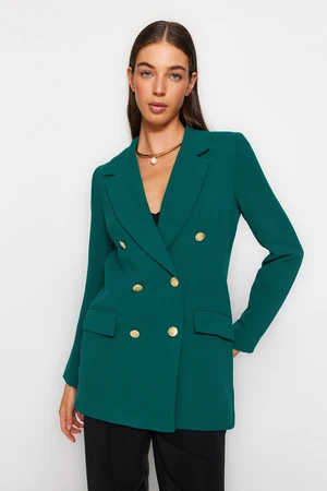 Trendyol Emerald Green Oversized Lined Double Breasted Blazer with Closure