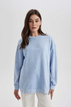 DEFACTO Regular Fit Crew Neck Slogan Sweat Tunic