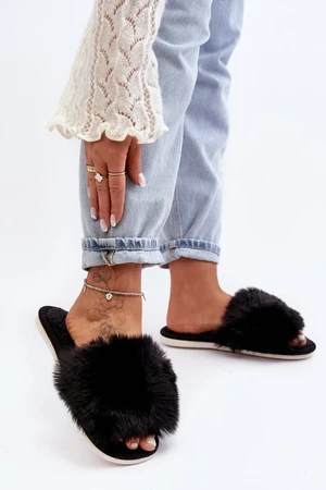 Women's slippers with fur Black Vienitta