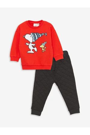 LC Waikiki Crew Neck Long Sleeve Snoopy Printed Baby Boy Sweatshirt and Tracksuit Bottom 2-Set