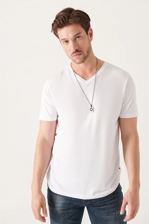 Avva Men's White Ultrasoft V-Neck Modal Slim Fit Slim-Fit T-shirt