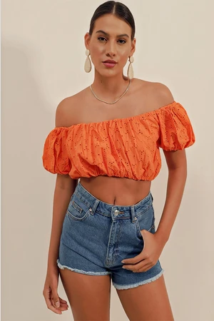 Bigdart 0481 Scalloped Strapless Blouse - Orange