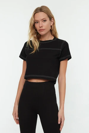 Trendyol Black Crop Crew Neck Sports T-Shirt