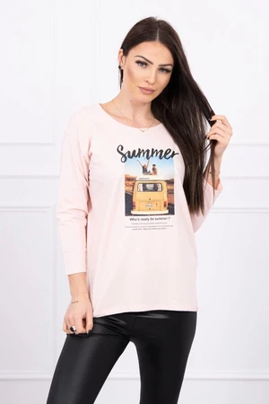 Blouse with Summer car print powder pink