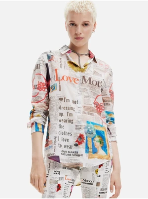 White Women Patterned Shirt Desigual Newspaper - Women