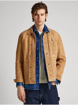 Light Brown Men's Leather Jacket Pepe Jeans Barret - Men