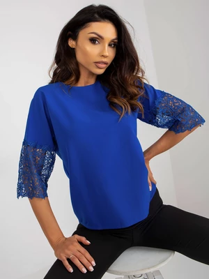 Cobalt blue short evening blouse with 3/4 sleeves