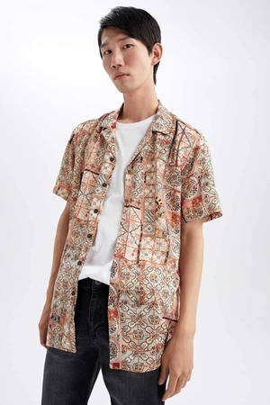 DEFACTO Regular Fit viscose Printed Short Sleeve Shirt