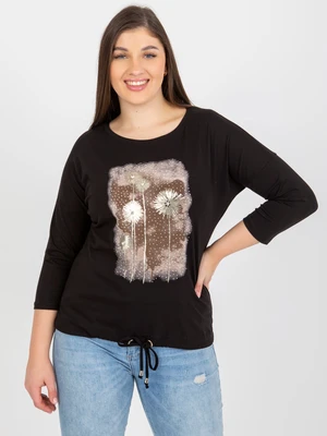 Women's black blouse plus size with print