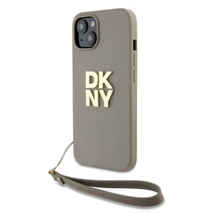 Zaní kryt DKNY PU Leather Stack Logo Wrist Strap pro Apple iPhone 13, béžová