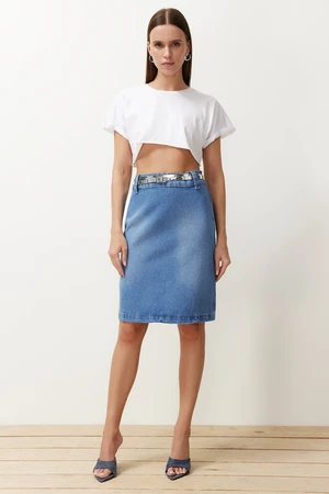 Trendyol Blue Slit Midi Denim Skirt