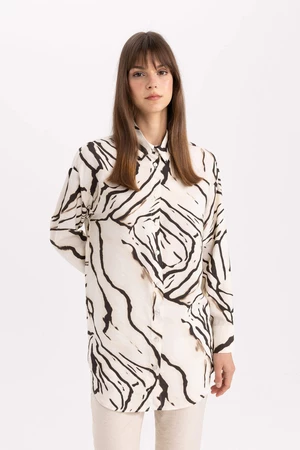 DEFACTO Relax Fit Shirt Collar Printed Long Sleeve Tunic