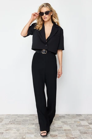 Trendyol Black Crop Short Sleeve Woven Blazer Jacket