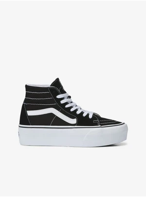 Čierne dámske členkové kožené tenisky na platforme VANS Sk8-Hi Tapered Stackform