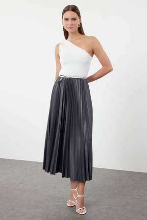 Trendyol Anthracite Flared Pleated Maxi Knitted Skirt