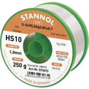 Cínová pájka PBF, Sn95Ag4Cu1, Ø 1 mm, 250 g, Stannol HS10 2510