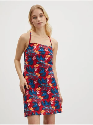 Tommy Jeans Šaty - TJW PRINTED TIE BACK MINI DRESS červené