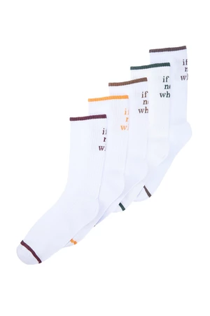 Trendyol White 5 Pack Cotton Text Patterned Striped Toe College-Tennis-Medium Size Socks