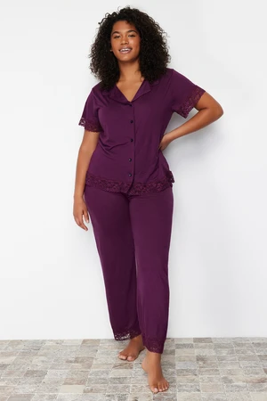 Trendyol Curve Damson Lace Knitted Pajamas Set