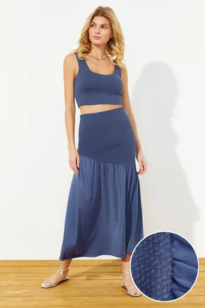 Trendyol Premium Indigo Textured Fabric Detail Maxi Skirt