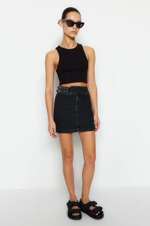 Trendyol Black Accessory Detailed Mini Normal Waist Denim Skirt