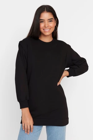 Trendyol Black Shoulder Detailed Soft Fuzzy Thick Knitted Sweatshirt