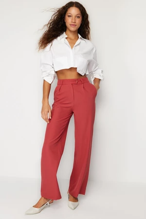 Trendyol světle růžové rovné tkané kalhoty