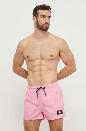 Plavkové šortky Calvin Klein růžová barva, KM0KM00979