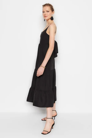 Trendyol Black Skirt Flounced Back Tie Detail Strap Maxi Woven Dress