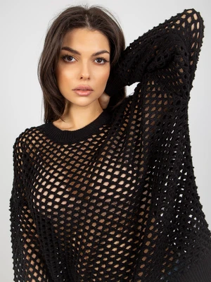 Black openwork summer sweater with round neckline