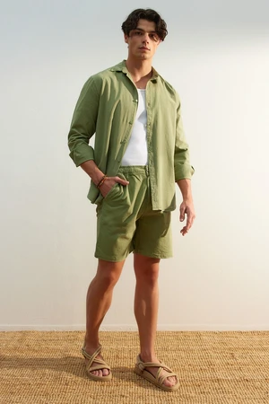 Trendyol Khaki Loose Fit Cotton Laced Shorts