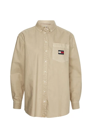 Tommy Jeans Košeľa - TJW BADGE BOYFRIEND SHIRT béžová