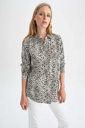 DEFACTO Regular Fit Leopard Patterned Long Sleeve Shirt