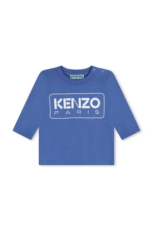 Dětské bavlněné tričko s dlouhým rukávem Kenzo Kids modrá barva, s potiskem, K60518