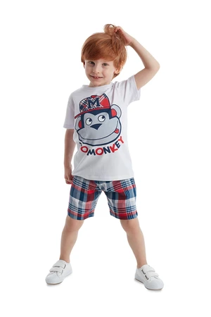 Denokids Monkey Boys Plaid T-shirt Shorts Set